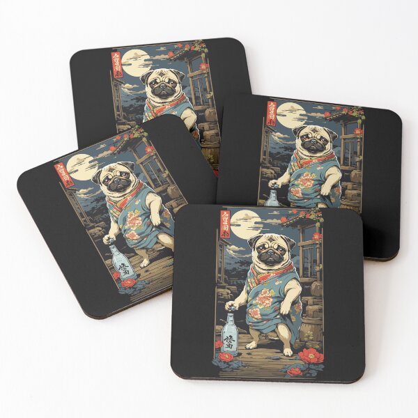 Item preview, Funny Pug Dog Vintage Japan Sake Art Design designed and sold by LuminOrb.