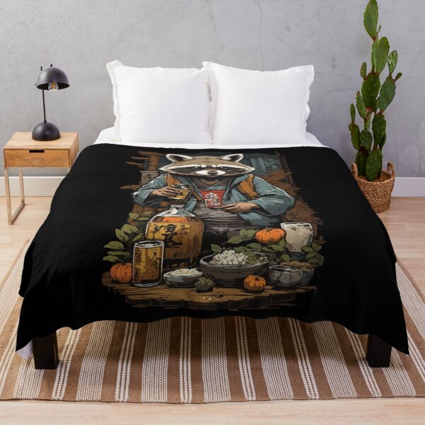Item preview, Raccoon Japanese Sake Vintage Art with Kanji designed and sold by LuminOrb.