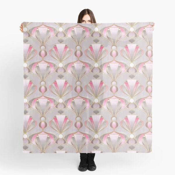 Rose Pink, Grey & Gold Art Deco Pattern Scarf