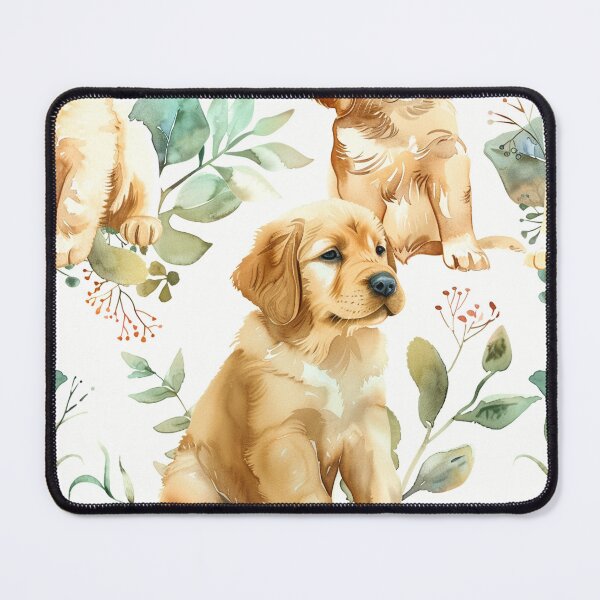 Item preview, Botanical Watercolor Golden Retriever Puppies Pattern designed and sold by Estrakingdom.