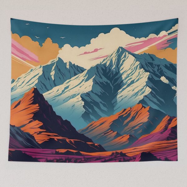 Item preview, Whimsical Twilight on Stylized Alpine Peaks designed and sold by ArtComixHaven.