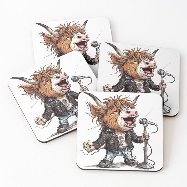 Item preview, Highland cow singing karaoke in a leather jacket designed and sold by Chugai.