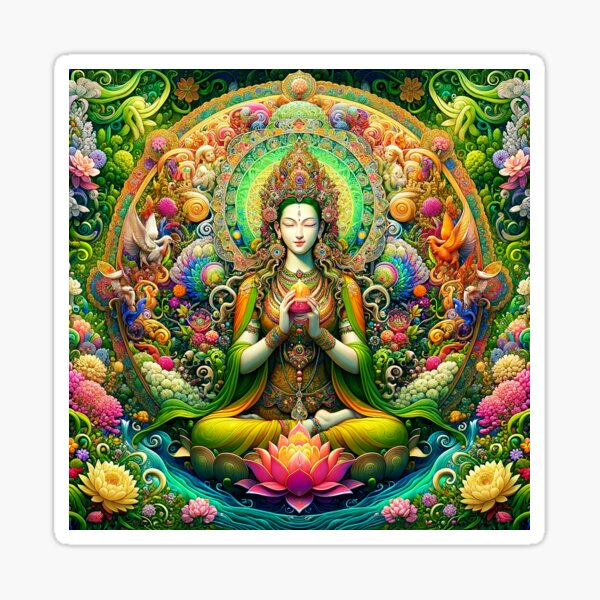 Green Tara Spring Psychedelic Floral Fractal Mandala 2