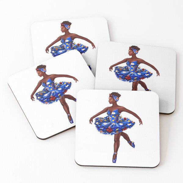 Item preview, Ballet dance dancer in blue Ghana Kente African print tutu and pointe shoes cute dancing African American ballerina designed and sold by Artonmytee.