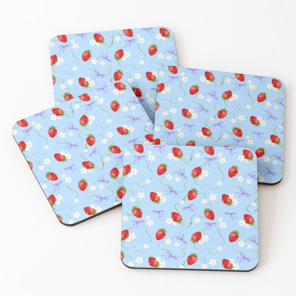 Item preview, Juicy strawberry pattern on blue background - watercolour drawing designed and sold by ChateauMargot.