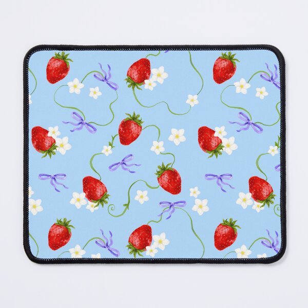 Item preview, Juicy strawberry pattern on blue background - watercolour drawing designed and sold by ChateauMargot.