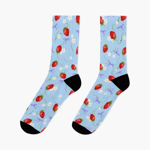 Item preview, Juicy strawberry pattern on blue background - watercolour drawing designed and sold by ChateauMargot.