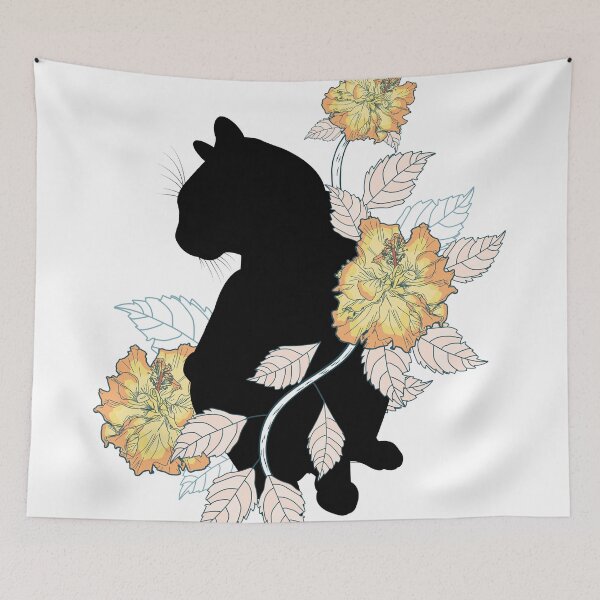 Item preview, Cat silhouette with cute flowers and leaves designed and sold by hateeyes.