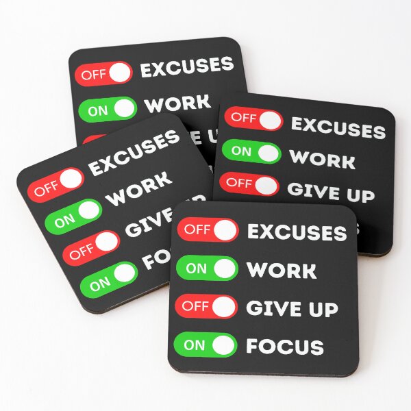Item preview, Work, focus, no excuses, don't give up designed and sold by Inspyralia.