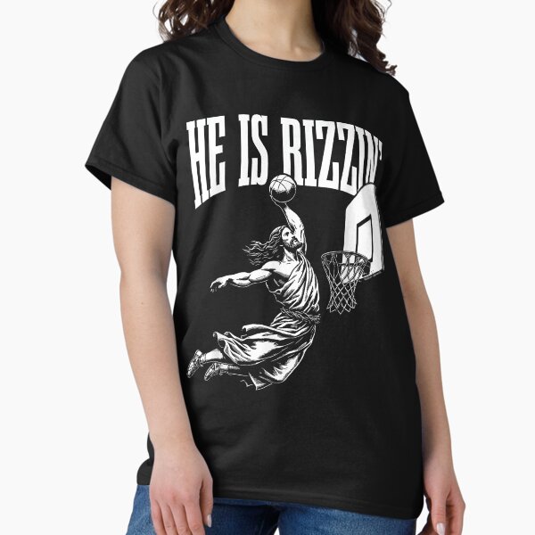 Aperçu de l'œuvre Il est Rizzin Funny Jesus Basketball Meme créée et vendue par GenioFin.