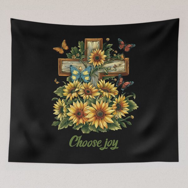 Item preview, Cross Sunflowers Butterflies Christian Choose joy   designed and sold by ArtFromBeyond.