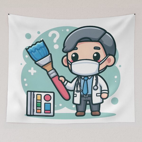 Item preview, Kawaii Doctor With Paintbrush Painting designed and sold by CanvasCutie.