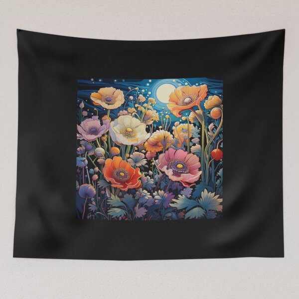 Item preview, Colorful poppies on night background designed and sold by Zhaphiraccu.