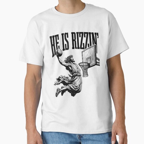 Aperçu de l'œuvre Il est Rizzin Funny Jesus Basketball Easter Meme créée et vendue par GenioFin.