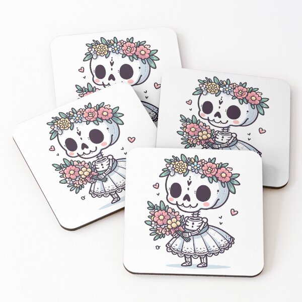 Item preview, Kawaii Silly Skeleton With Flower Crown And Dress Holding A Bouquet Of Flowers designed and sold by CanvasCutie.