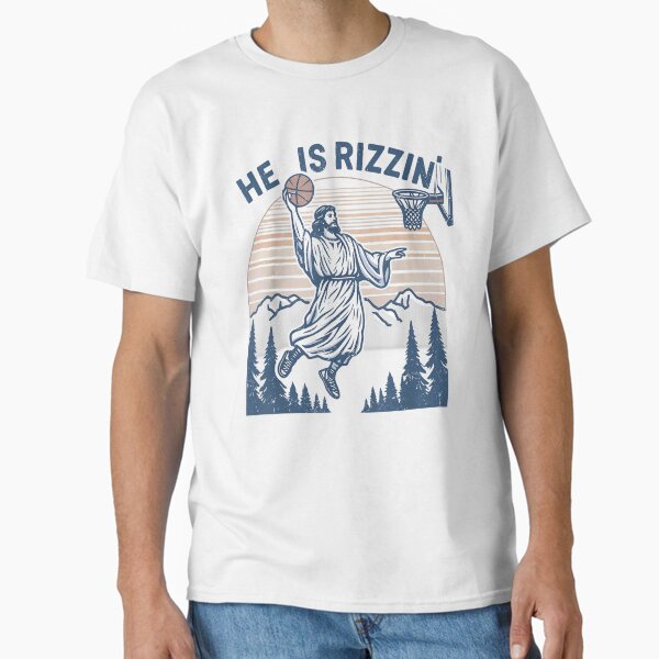 Aperçu de l'œuvre Il est ressuscité Rizzin' Easter Jesus Christian Faith Basketball créée et vendue par GenioFin.