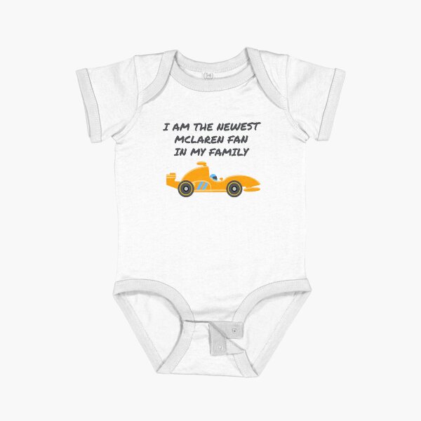 Vista previa del artículo con la obra «Fanático de Mclaren para bebés y niños de Fórmula 1», diseñado y vendido por FormulaFunPrint.