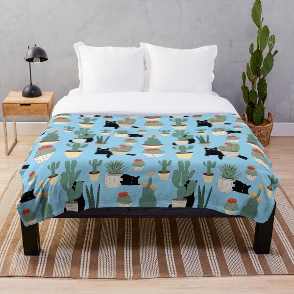 Item preview, Fun Black Cat and Cactus Botanical Floral Animal Pattern designed and sold by suzcreate.