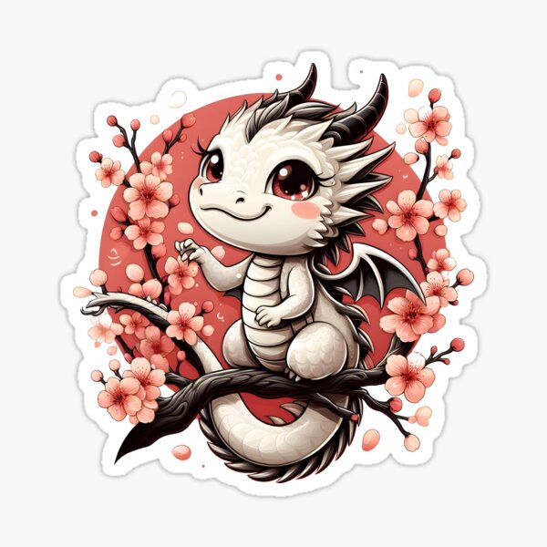 NIedlicher Drache mit Kirschblüten Sticker