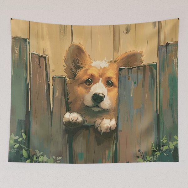 Item preview, Corgi dog looks out of the garden designed and sold by CorgiCuddle.