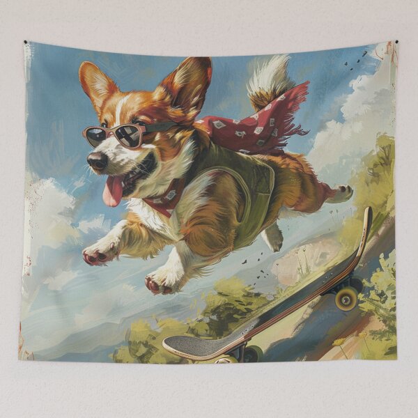 Item preview, Corgi dog rides a skateboard designed and sold by CorgiCuddle.