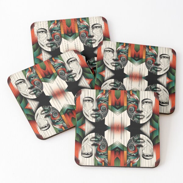 Item preview, Half White Half Maori Four Face Reflections designed and sold by Kiwiaroha.