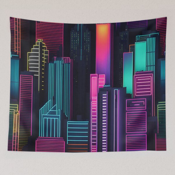 Item preview, Neon Nightscape: Vibrant Urban Cityscapes in Bold Neon Hues designed and sold by Chroma Artis.