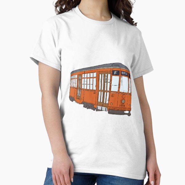 Aperçu de l'œuvre Impression d’art de tramway orange vintage : Illustration de tramway nostalgique créée et vendue par Chroma Artis.