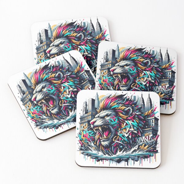 Item preview, Graffiti Lion Roaring Against a Crumbling Walls and City Skyscrapers designed and sold by Philip-p22.