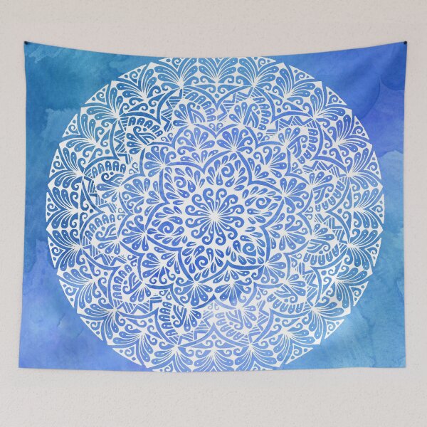 Item preview, Blue & white boho watercolor mandala abstract art designed and sold by BridgingThought.