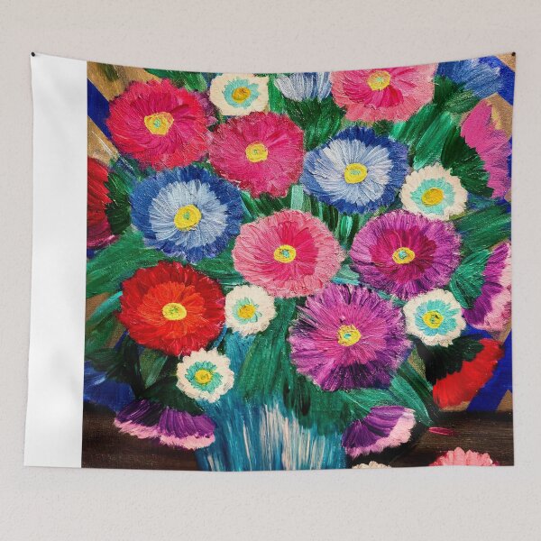 Item preview,  flowers set against a multi-color layer background in a tall glass vase  designed and sold by kkartwork.