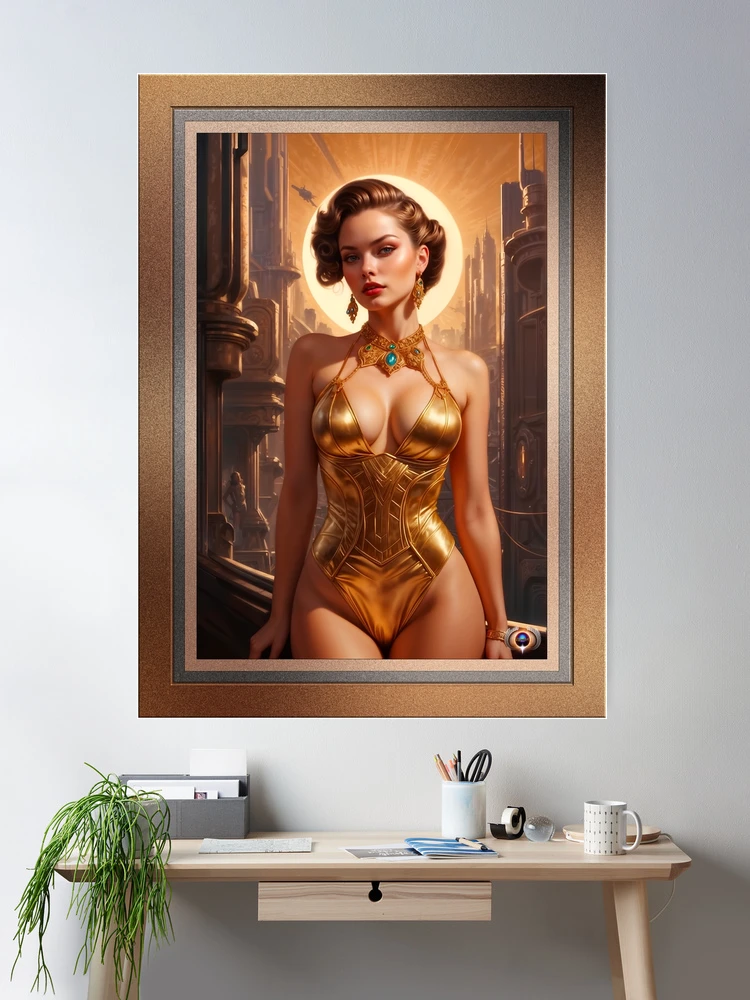 She Has That Look Beautiful AI Concept Art Retro Fusion Pin Up Portrait by Xzendor7 Room Decor Poster Art Print