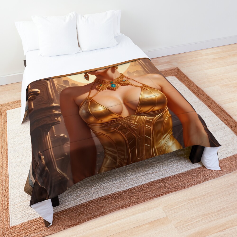 She Has That Look Beautiful AI Concept Art Retro Fusion Pin Up Portrait by Xzendor7 Decorative Comforter