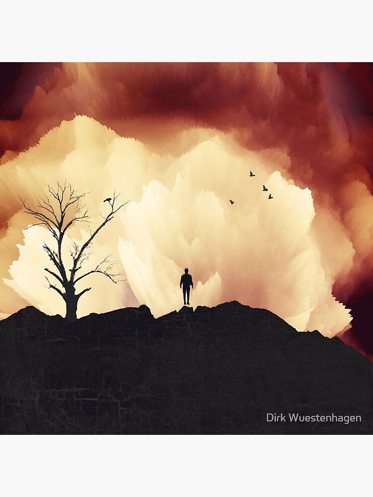 Hang on- man and tree on mountain by DyrkWyst