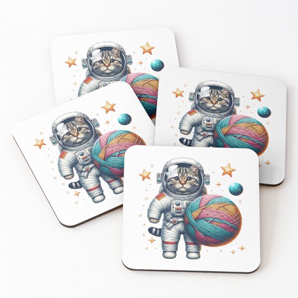 Item preview, Space Cat with Yarn Ball Planet Illustration designed and sold by RetroPop23.
