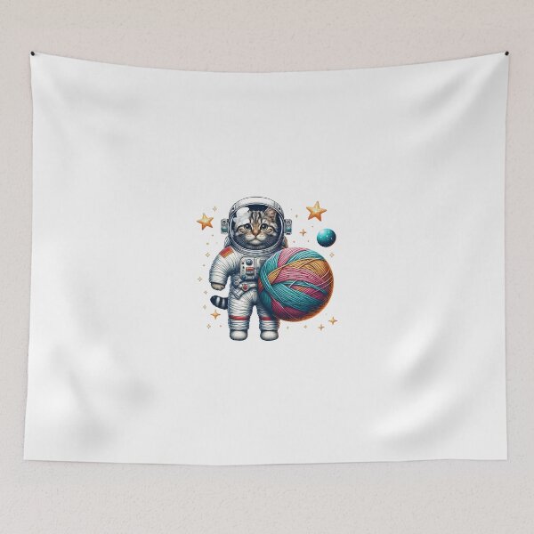 Aperçu de l'œuvre Chat de l'espace avec illustration de la planète boule de fil créée et vendue par RetroPop23.