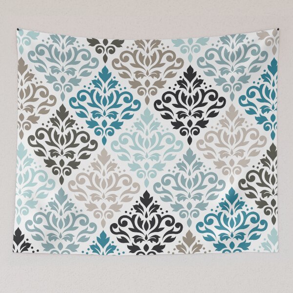 Item preview, Scroll Damask Pattern Teals Browns White designed and sold by NataliePaskell.