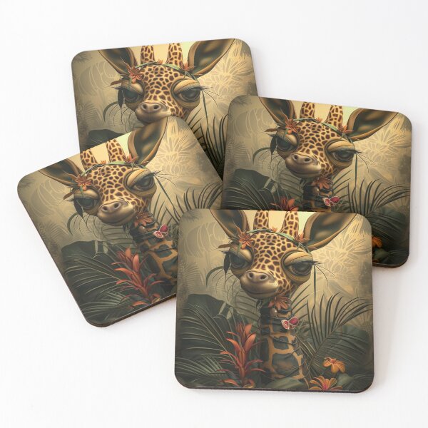 Item preview, Illustration of a cute and tropical giraffe, tropical flowers and plants. designed and sold by David-CoBo.