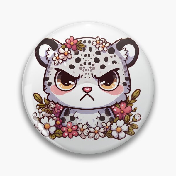 Item preview, Kawaii Angry Snow Leopard in flowers designed and sold by Irbisinthebox.
