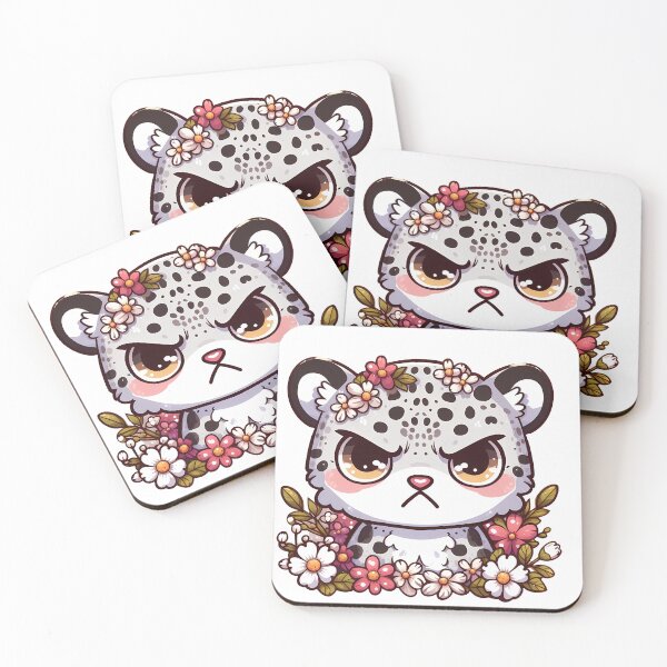 Item preview, Kawaii Angry Snow Leopard in flowers designed and sold by Irbisinthebox.