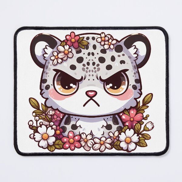 Item preview, Kawaii Angry Snow Leopard in flowers designed and sold by Irbisinthebox.