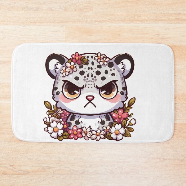 Item preview, Kawaii Angry Snow Leopard in flowers designed and sold by Irbisinthebox.