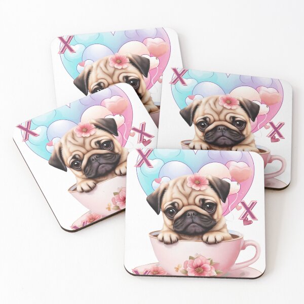 Item preview, Adorable Pug in a pink cup and saucer with xxx and a heart designed and sold by Lizathome.
