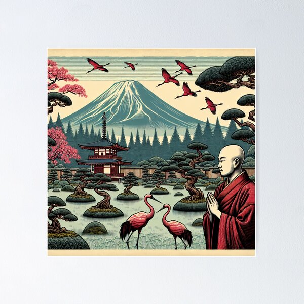 Item preview, Japanese Shinto Monk In an Asian Bonsai Zen Garden designed and sold by HippieFarms11.
