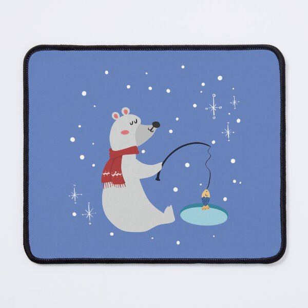 Item preview, Friendly polar bear with a red scarf fishing in a hole in the ice designed and sold by Martapp.