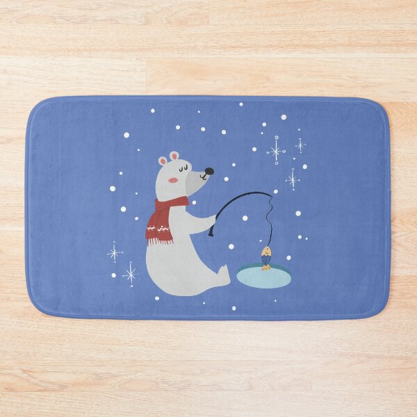 Item preview, Friendly polar bear with a red scarf fishing in a hole in the ice designed and sold by Martapp.