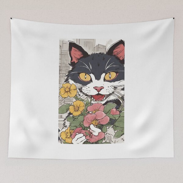 Item preview, Smiling Japanese Cat the samurai warrior catana with flowers designed and sold by Catana lover.
