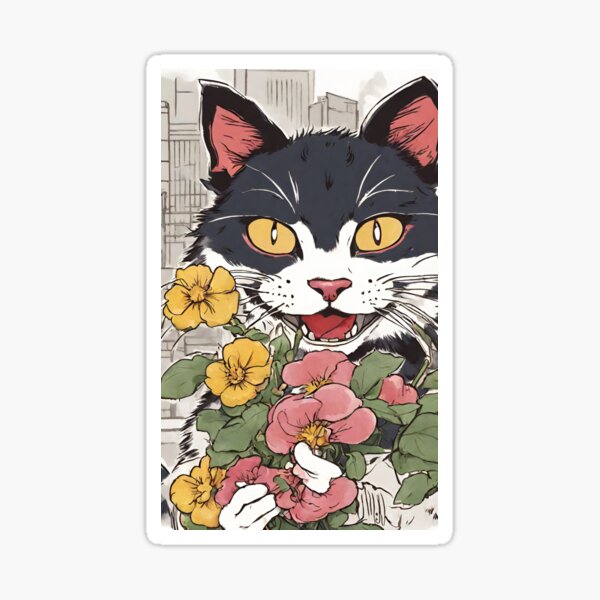 Item preview, Smiling Japanese Cat the samurai warrior catana with flowers designed and sold by Catana lover.