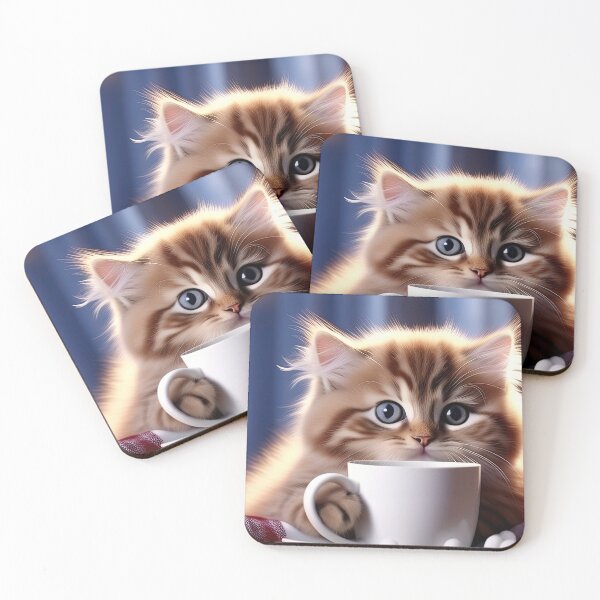 Item preview, Adorable kitten with a cup of tea  designed and sold by myikigai.