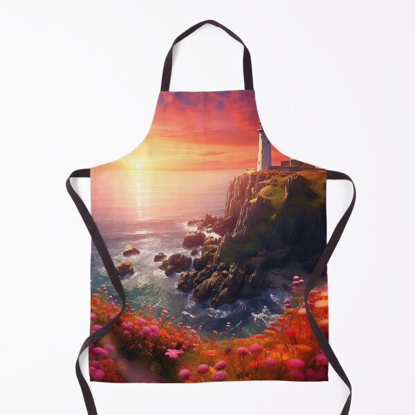 Item preview, Crimson Sunset Cliffs: Lighthouse Amidst Blooms designed and sold by Smart Art 42.